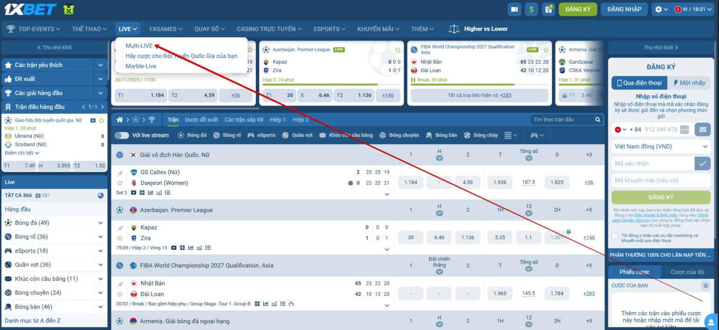 1xBet multi-live Vietnam